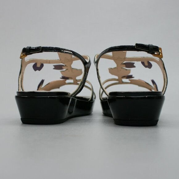 Prada 37.5 Ladies 7.5 Tulip Purple Patent Leather Slingback Wedge Shoes Sandals - Picture 3 of 12